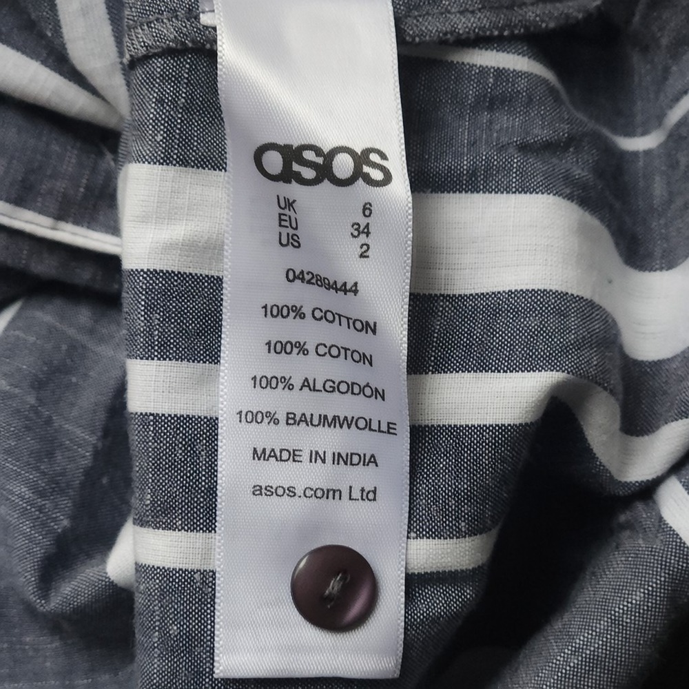 ASOS Blue White Striped Cotton Button Front Midi Dress Nautical Size 2 NWOT - Picture 7 of 8